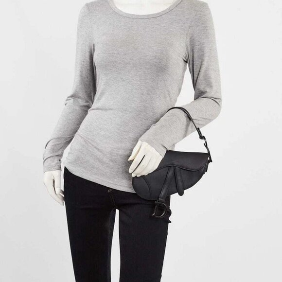 Christian Dior Black Ultramatte Leather Mini Saddle Bag - Picture 2 of 11